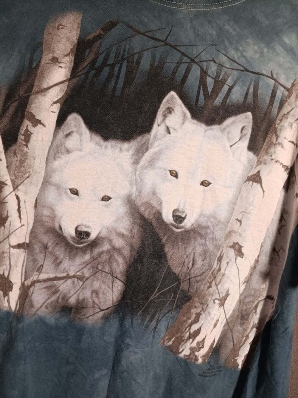 Vintage The Mountain T-Shirt 1999 Wolf White Wolves Cotton Blue Tie Dye Mens XL